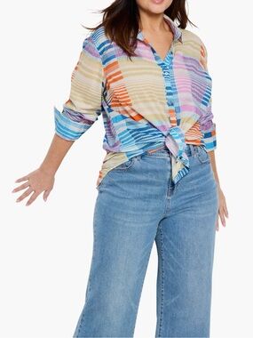 Nic + Zoe sunset Striped cotton boyfriend shirt size 1X